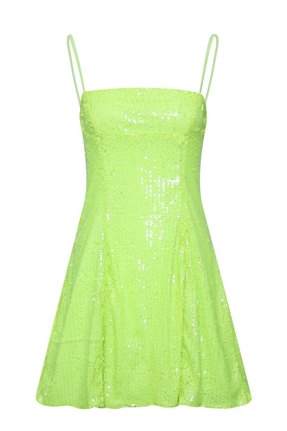Sequined A-Line Mini Dress with Lace-Up Back