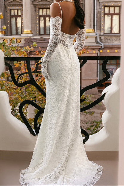 Lace Sheath Wedding Dress with Low Back