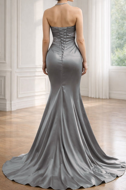 Strapless Mermaid Evening Gown with Lace-Up Back