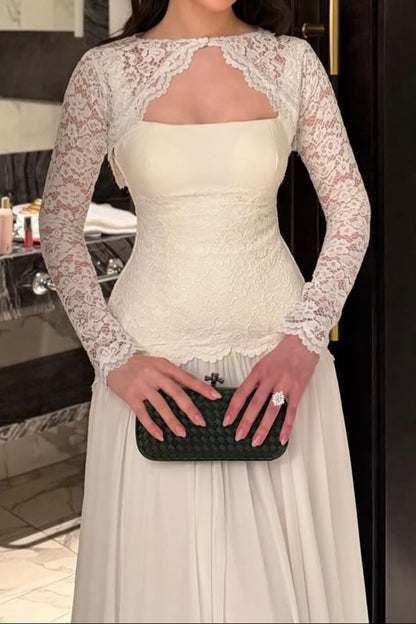 Convertible A-Line Wedding Dress with Lace Jacket