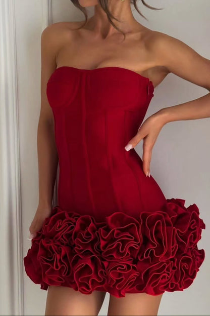 Strapless Corset Mini Dress with 3D Flowers
