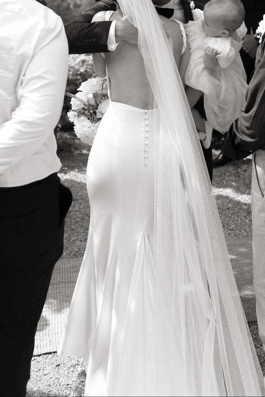 Minimalist Bateau Neck Fit and Flare Wedding Dress