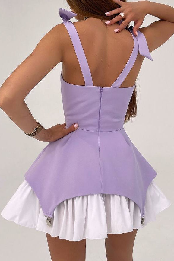 Asymmetrical Corset Mini Dress with Ruffled Underskirt