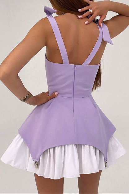 Asymmetrical Corset Mini Dress with Ruffled Underskirt