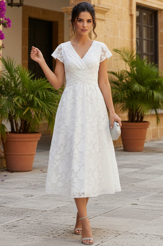 Textured Floral V-Neck A-Line Midi Dress