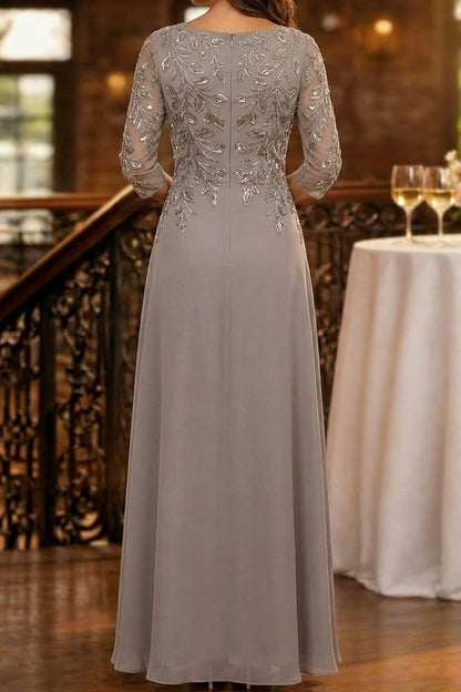Sequined Leaf Bodice A-Line Gown with Cascading Ruffle
