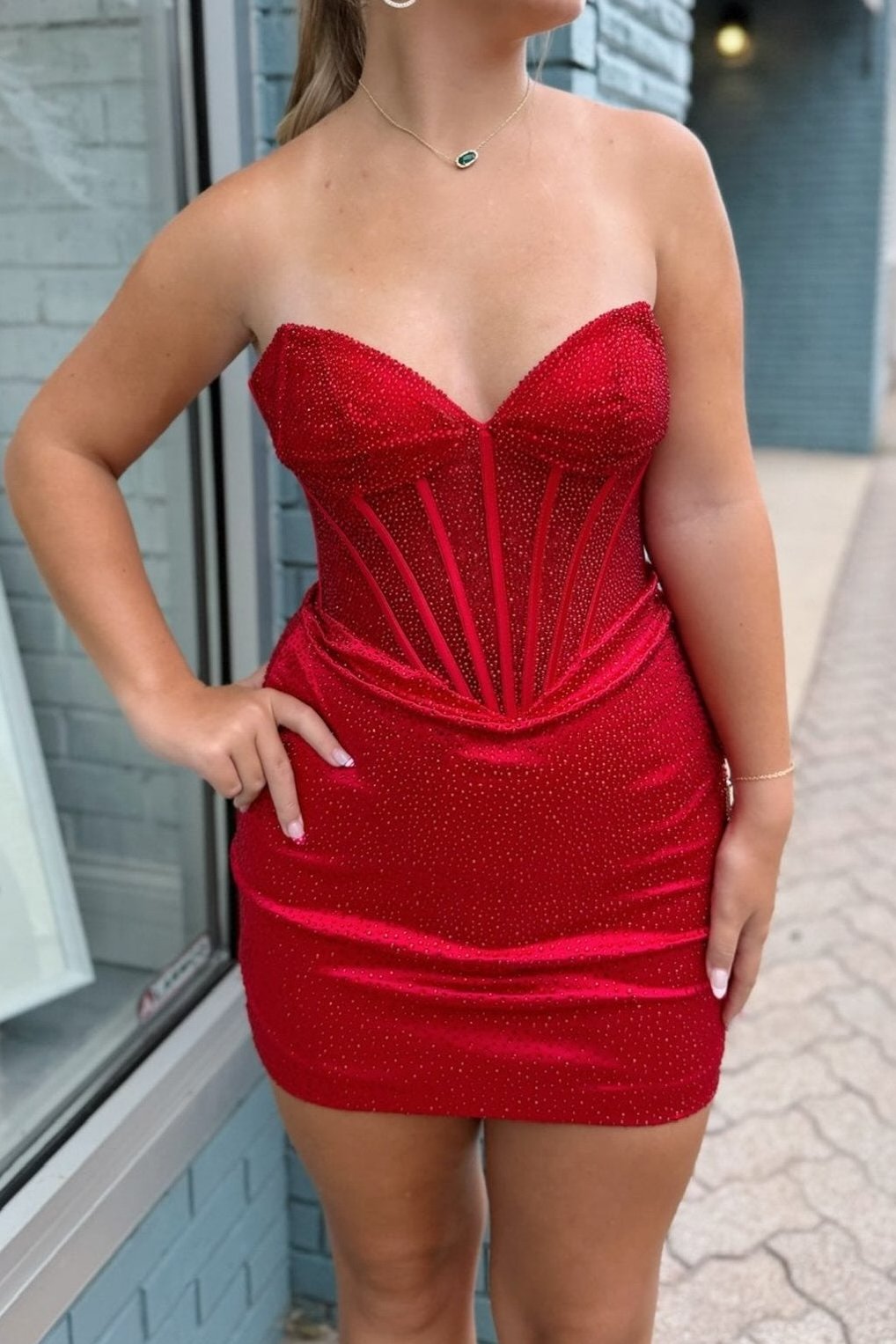 Strapless Rhinestone Corset Bodycon Mini Dress