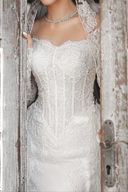 Off-the-Shoulder Corset A-Line Wedding Dress