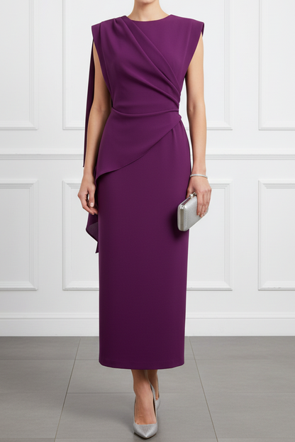 Asymmetrical Side Draped Sheath Dress