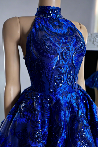 High Neck Sequined Halter A-Line Mini Dress