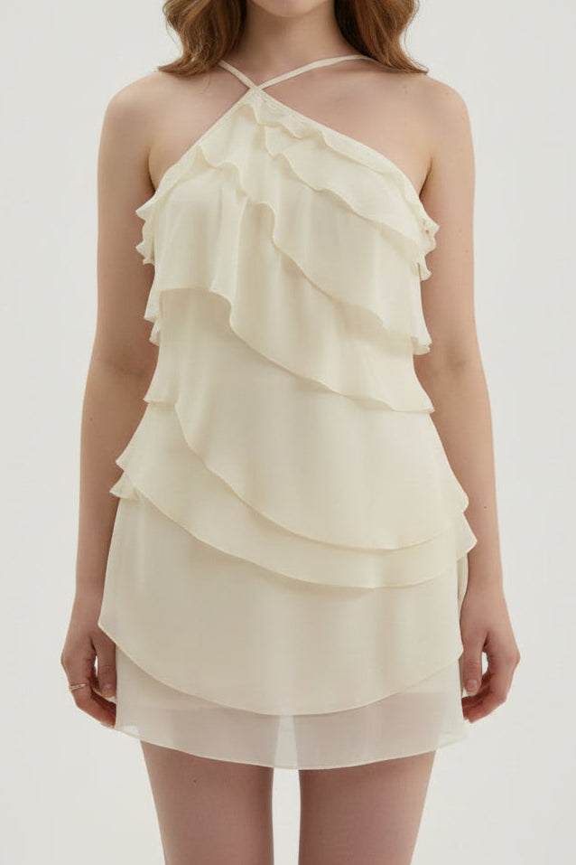 Tiered Ruffled One-Shoulder Mini Dress