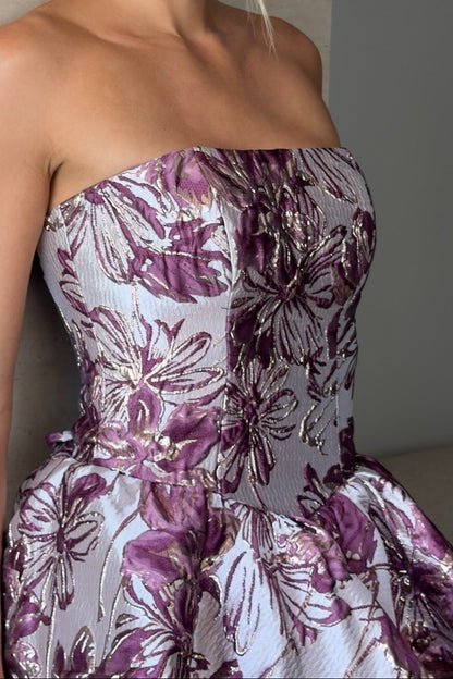 Strapless Tiered Jacquard Ball Gown