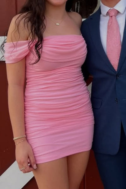 Ruched Off-the-Shoulder Bodycon Homecoming Dress