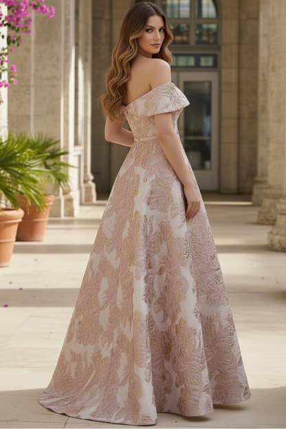 One-Shoulder Metallic Jacquard A-Line Gown