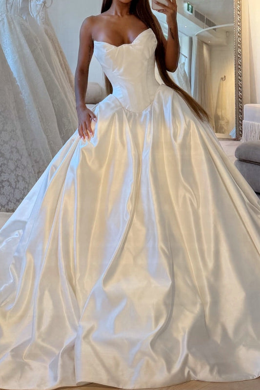 Strapless Corset Satin Ball Gown Wedding Dress