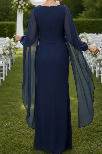 Bateau Gown with Sheer Cape Sleeves and 3D Flower