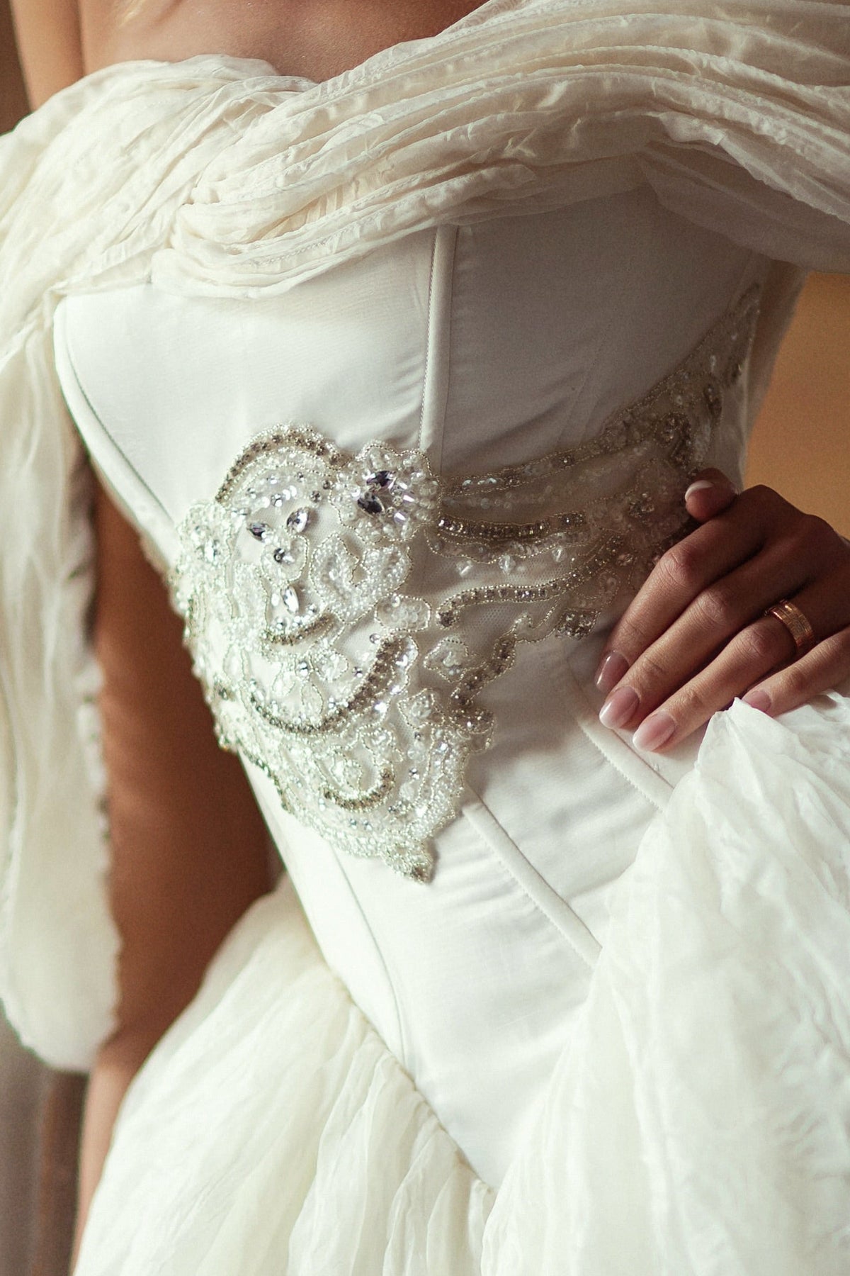 Off-the-Shoulder Corset Ball Gown Wedding Dress