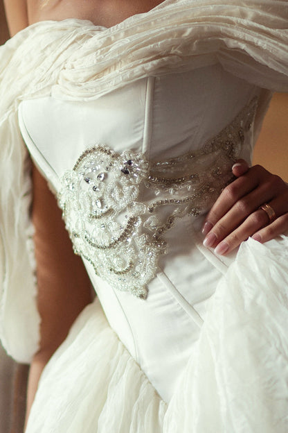 Off-the-Shoulder Corset Ball Gown Wedding Dress