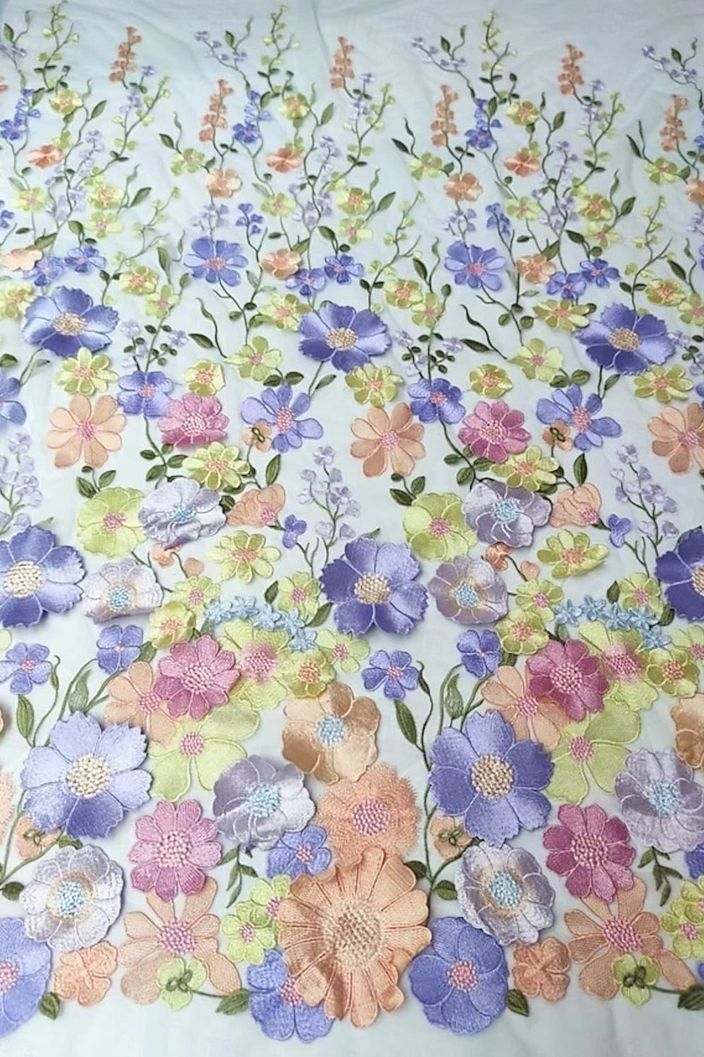 Floral Embroidered A-Line Gown with 3/4 Sleeves
