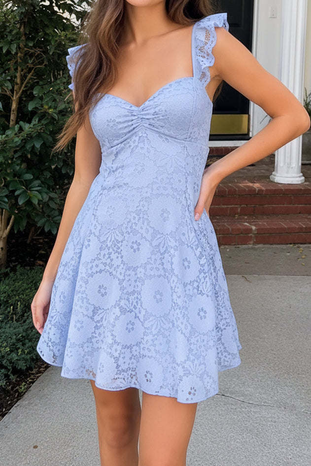 Floral Lace Mini Dress with Crisscross Lace-Up Back