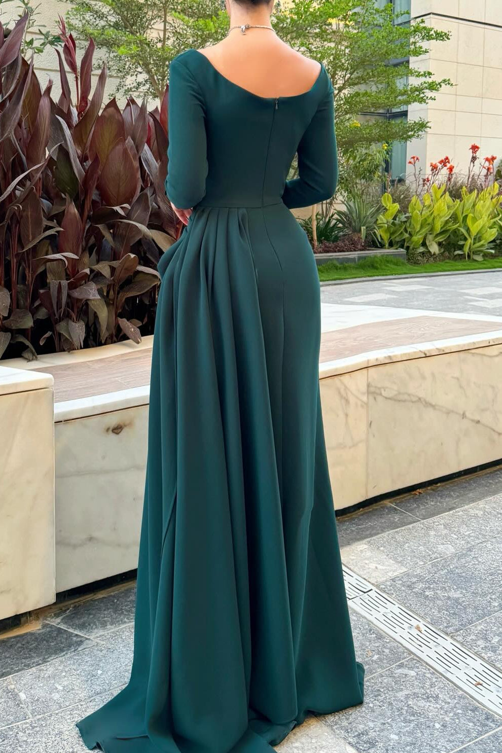 Long Sleeve Crepe Evening Gown with 3D Flowers