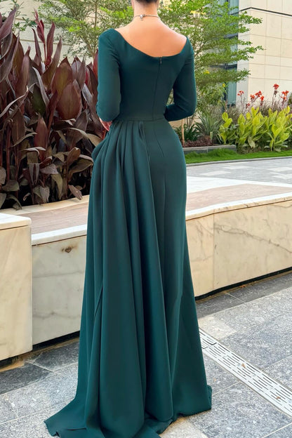 Long Sleeve Crepe Evening Gown with 3D Flowers