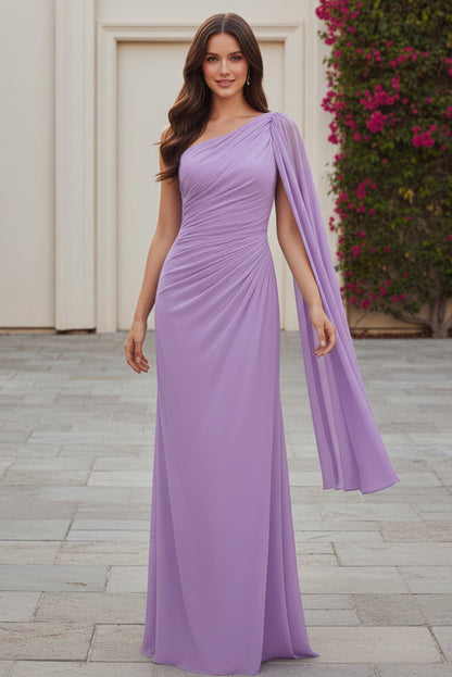 One-Shoulder Draped Cape Column Gown