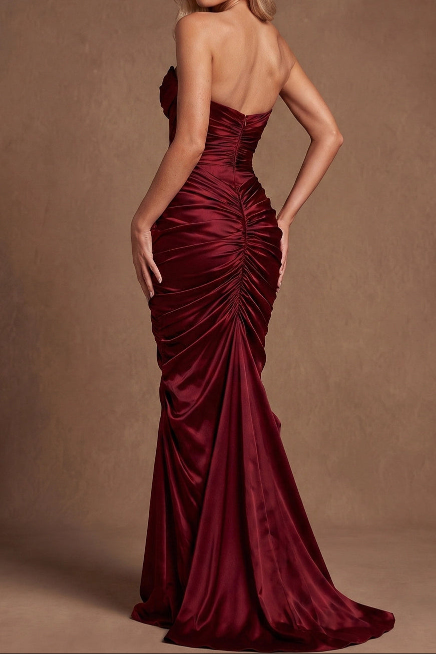 Strapless Ruched Corset Satin Mermaid Gown