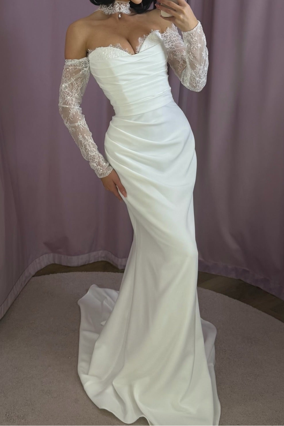 Off-the-Shoulder Ruched Mermaid Wedding Dress