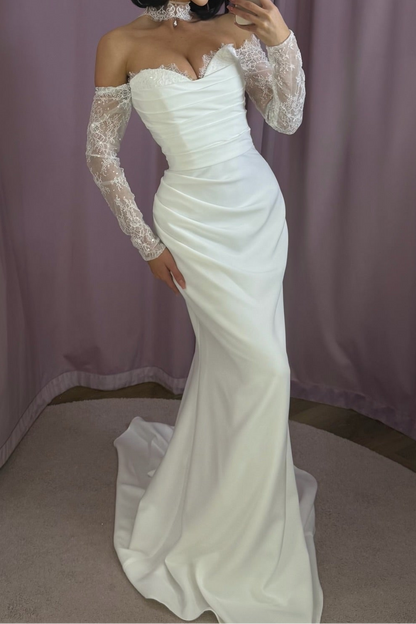 Off-the-Shoulder Ruched Mermaid Wedding Dress