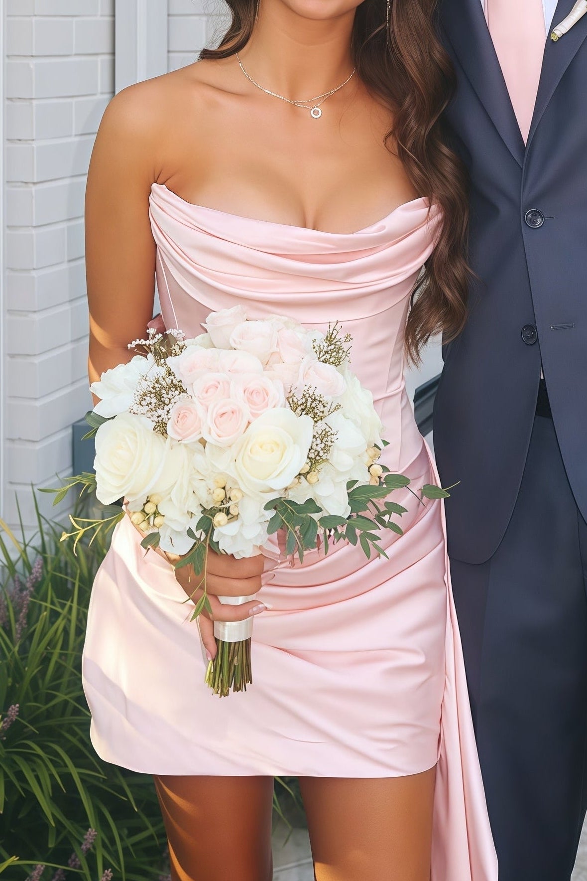 Strapless Satin Corset Mini Dress with Side Drape