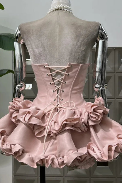 Corset Mini Dress with Tiered Ruffle Skirt