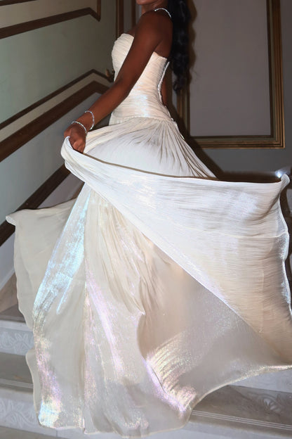 Strapless Pleated Shimmer A-Line Gown