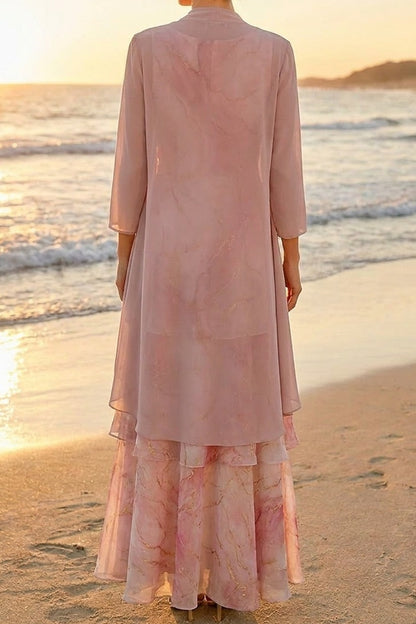 Tiered Maxi Dress with Sheer Draped Jacket