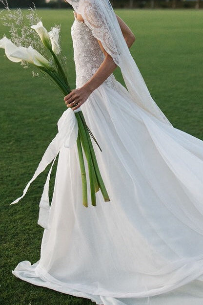 Strapless Drop Waist Floral Embroidered Wedding Dress