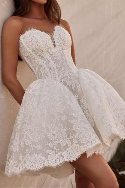 Strapless Corset Lace Mini Wedding Dress