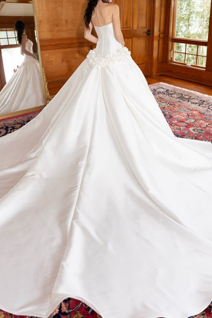 Strapless Satin Ball Gown Wedding Dress with Train
