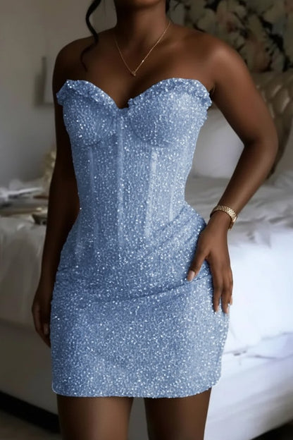 Sequin Strapless Corset Lace-Up Mini Dress