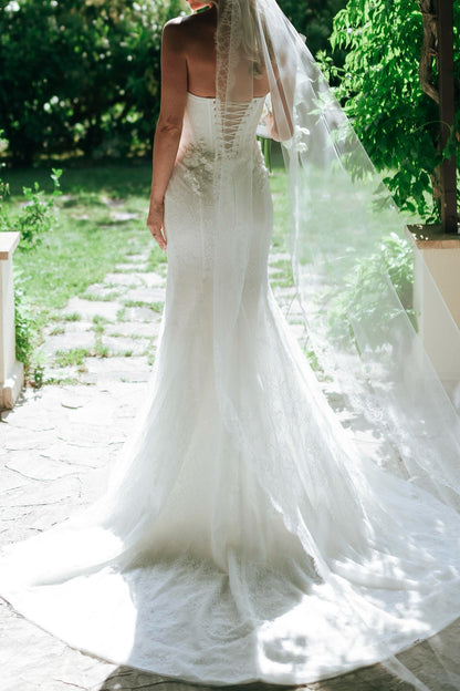 Strapless Lace Mermaid Wedding Dress with Train