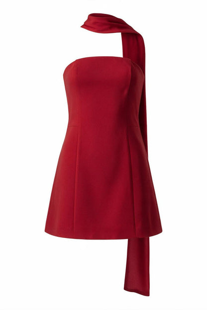 Strapless Mini Dress with High Neck Scarf