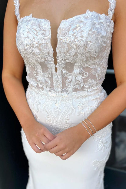 Lace Bodice Mermaid Wedding Dress with Illusion Train