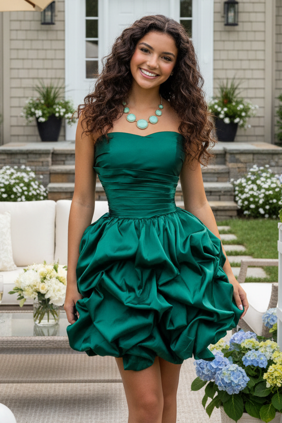 Strapless Sweetheart Mini Dress with Pick-Up Bubble Skirt