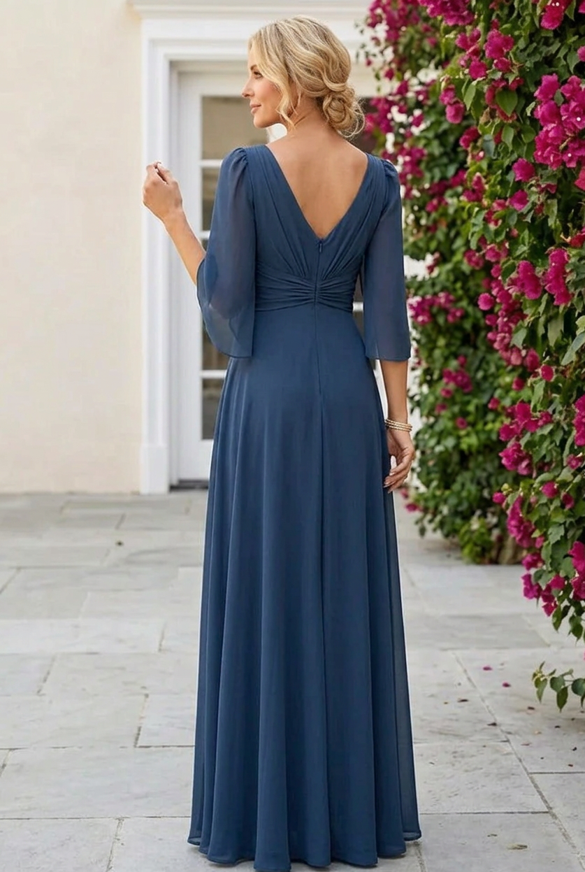 A-Line V-Neck Maxi Dress with Slit and Cape Sleeves