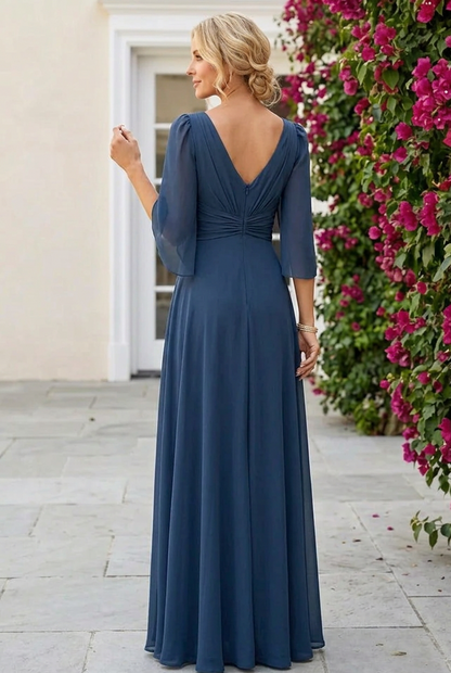 A-Line V-Neck Maxi Dress with Slit and Cape Sleeves