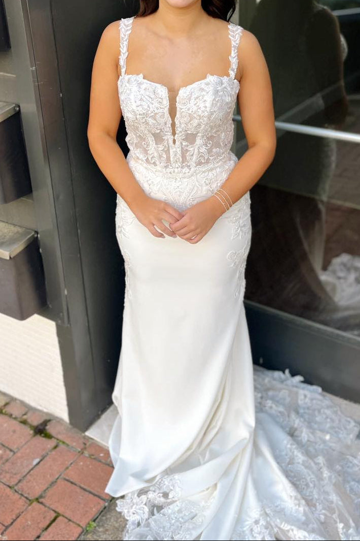 Lace Bodice Mermaid Wedding Dress with Illusion Train