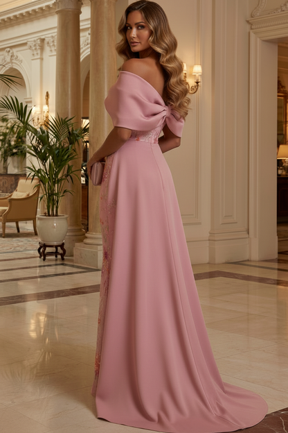 Off-the-Shoulder Embroidered Gown with Overskirt