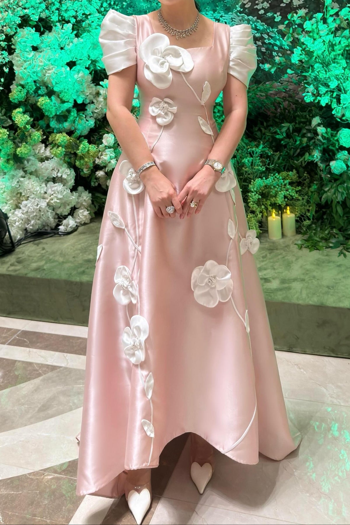 3D Floral Satin A-Line Evening Gown