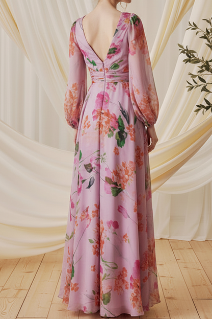 Floral Print Plunging V-Neck Maxi Dress