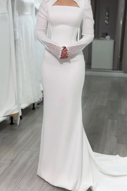 Keyhole Cutout Long Sleeve Mermaid Wedding Dress