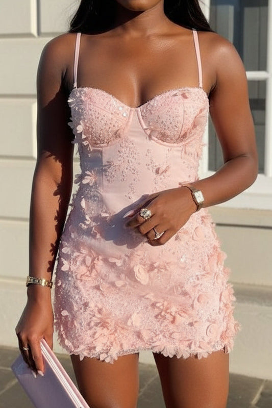 3D Floral Applique Corset Mini Dress